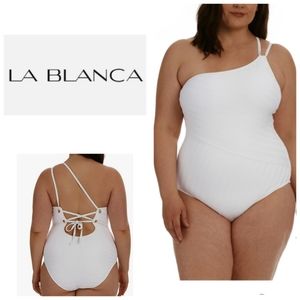 La Blanca White Linea Costa Back One-Shoulder One-piece Swimsuit
